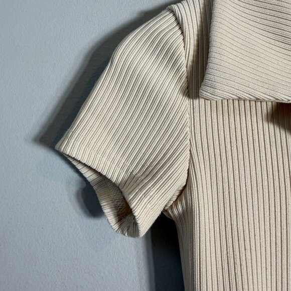 Edikted Lucia Ribbed Romper Women's XS Tan Button Up Collared Micro Mini Bodycon - Picture 10 of 15